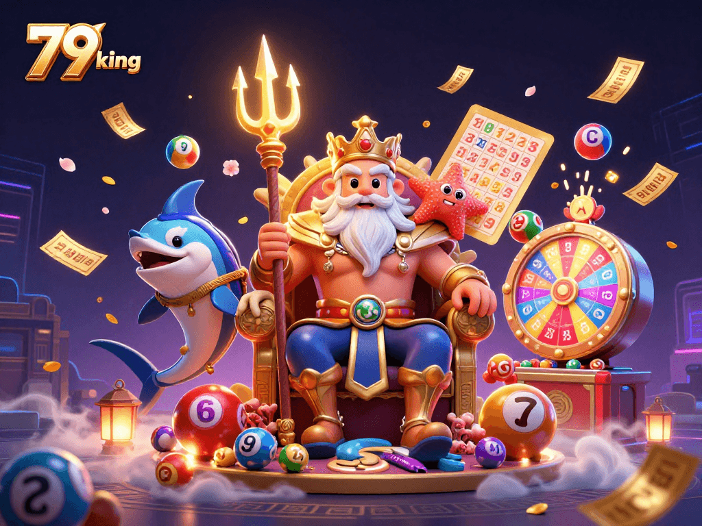 Experience the excitement of 79 king with Neptune amidst colorful lottery elements.