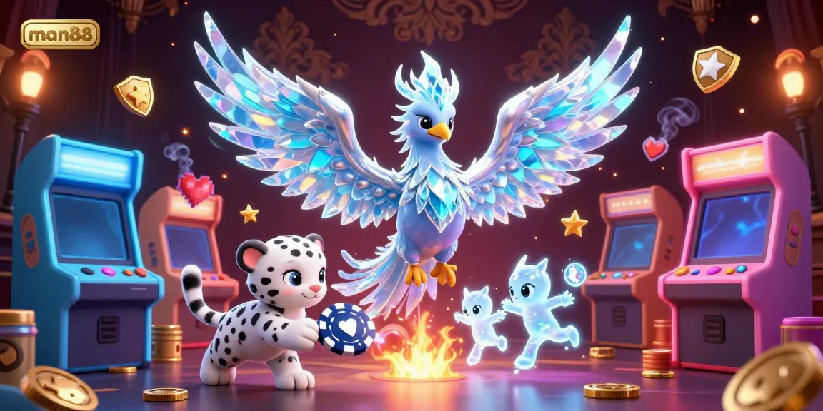 Experience thrilling gaming with man88 featuring a vibrant 3D phoenix and interactive casino elements.