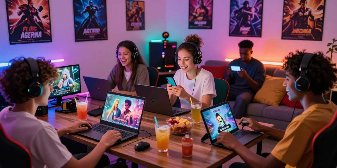 Players enjoying ecchigames together in a vibrant gaming room, showcasing excitement and camaraderie.