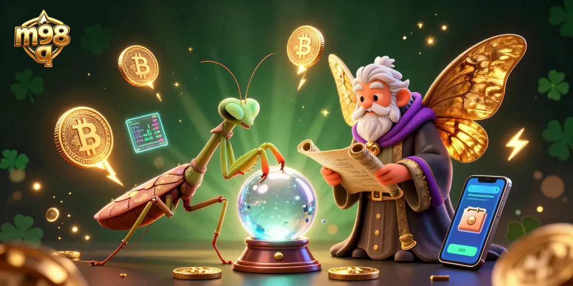 Experience the thrill of m98 q with a mystical fortune teller and golden librarian in a vibrant casino setting.
