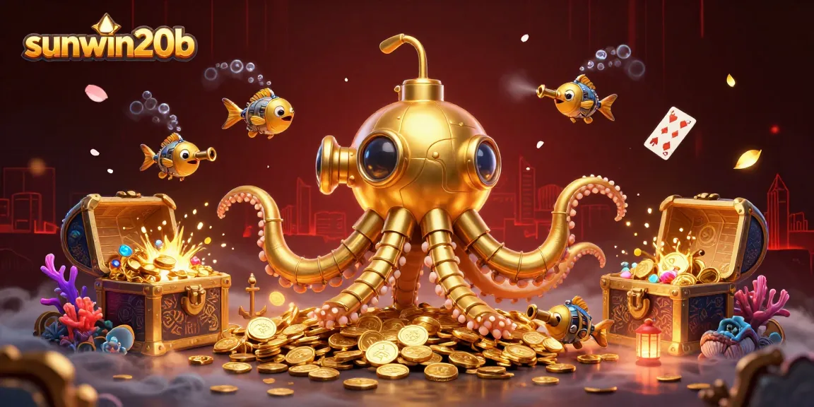 Playing exciting games at sunwin20b, featuring a colorful underwater scene with golden treasures.